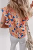 Orange Summer Flower Print Notched Neck Ruffle Sleeve Blouse sold by Beagle Boutique
