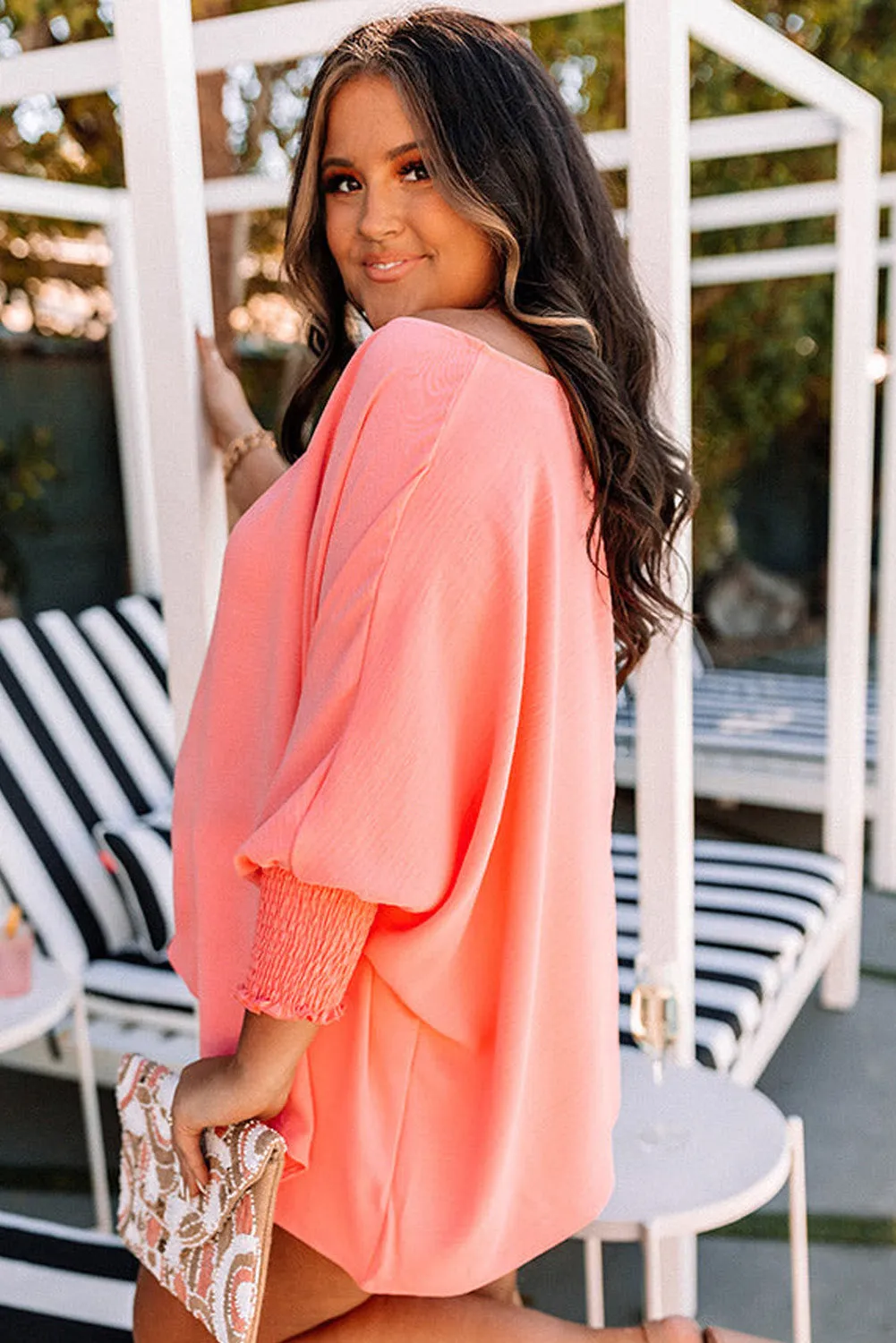 Blossom Shirred Cuffs 3/4 Sleeve Plus Size Textured Blouse sold by Beagle Boutique product image thumbnail 3