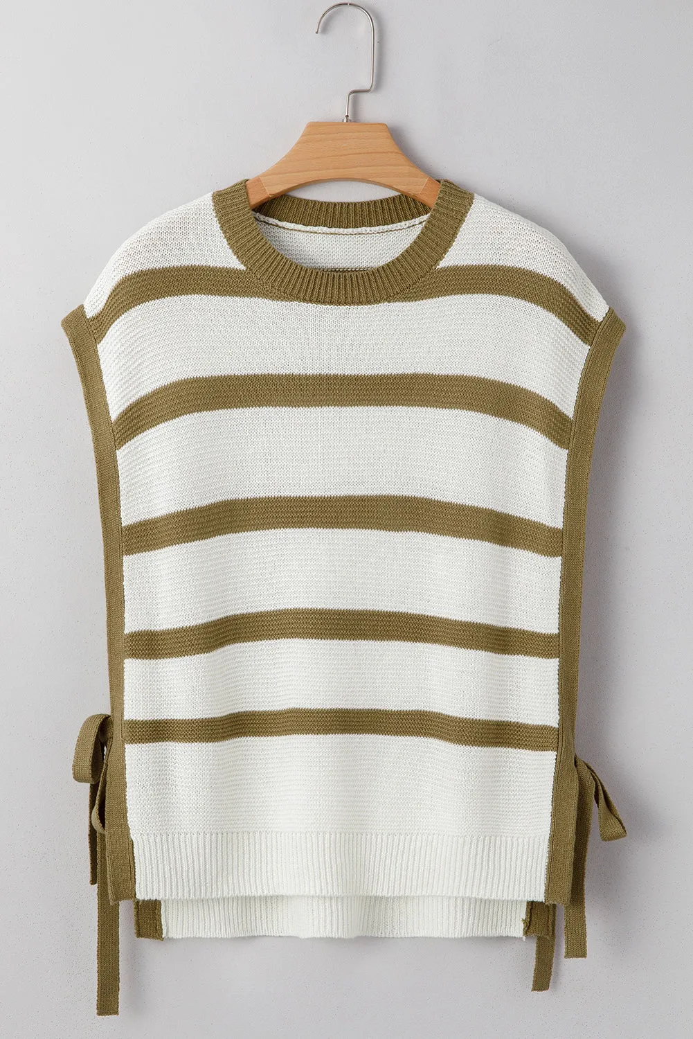 Khaki Stripe Tie Open Side Sweater Knit Top sold by Beagle Boutique product image thumbnail 4