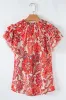 Red Vintage Floral Ruffle Sleeve V Neck Blouse sold by Beagle Boutique