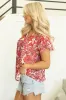 Red Vintage Floral Ruffle Sleeve V Neck Blouse sold by Beagle Boutique