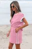 Pink Contrast Trim Textured Crewneck Tee and Pocketed Skirt Co-ord Set sold by Beagle Boutique