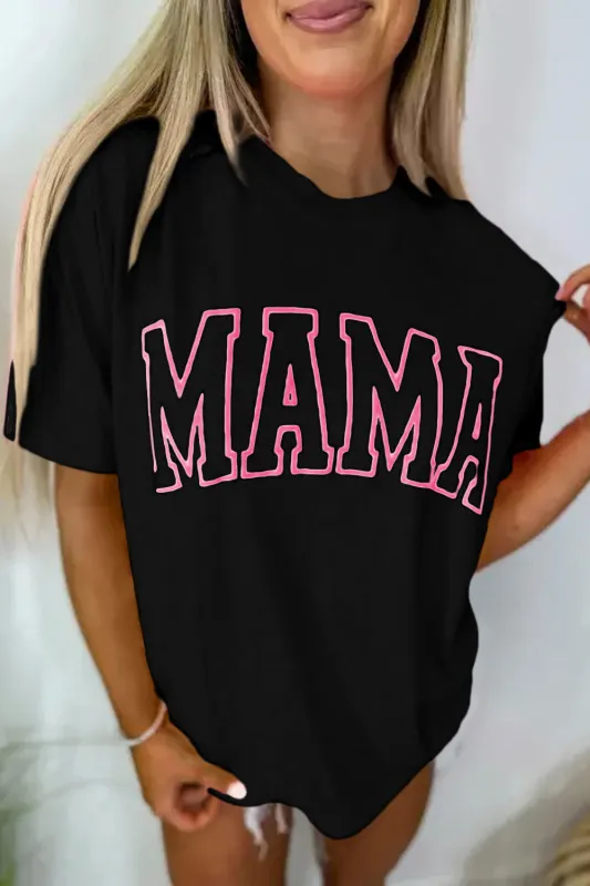 Black MAMA Letter Graphic Neon T Shirt sold by Beagle Boutique