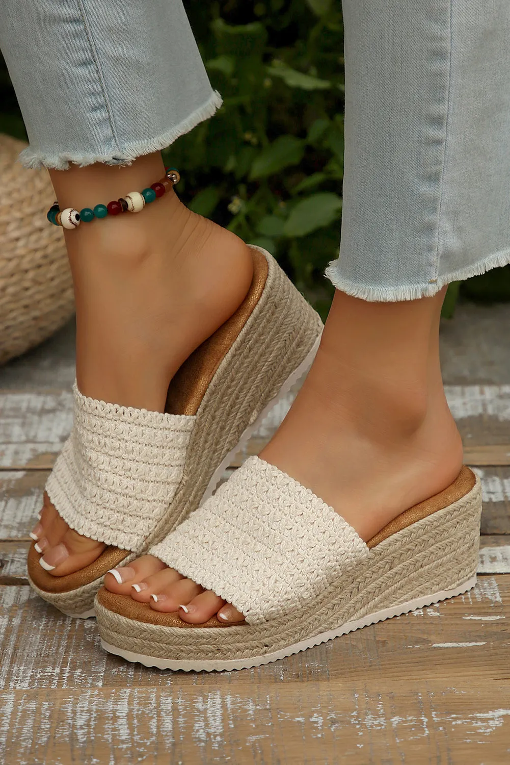White Boho Woven One Band Wedge Sandals sold by Beagle Boutique product image thumbnail 2