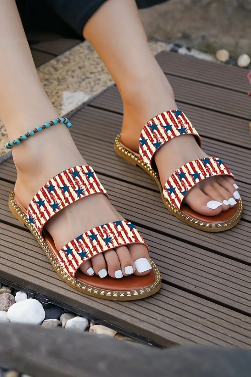 American Flag Print Double Band Flat Sandals sold by Beagle Boutique product image thumbnail 2
