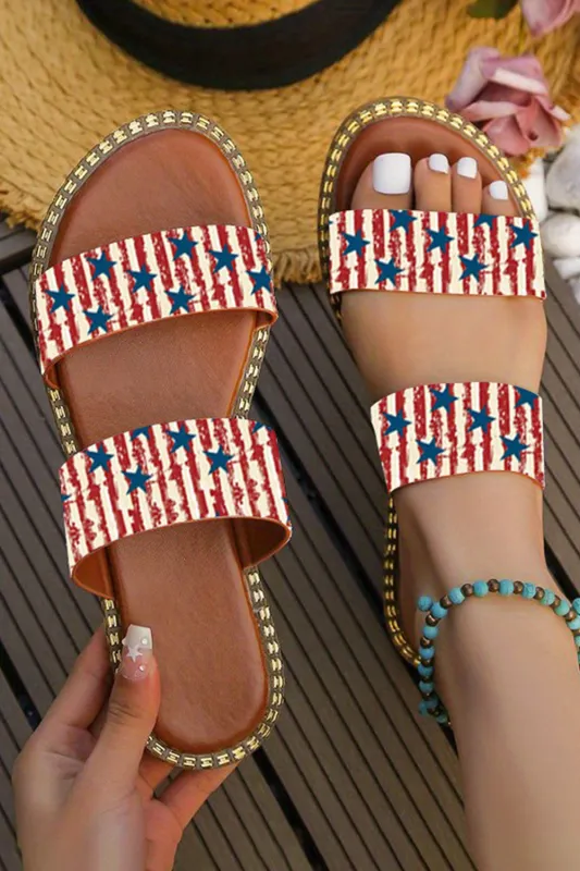 American Flag Print Double Band Flat Sandals sold by Beagle Boutique