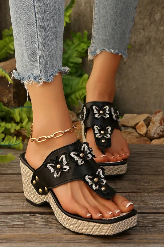 Black Rhinestone Butterfly Wedge Sandals sold by Beagle Boutique