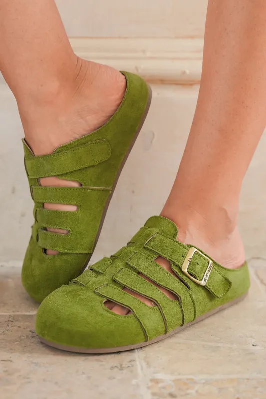 Green Cross Belts Buckle Decor Closed Toe Sandals sold by Beagle Boutique