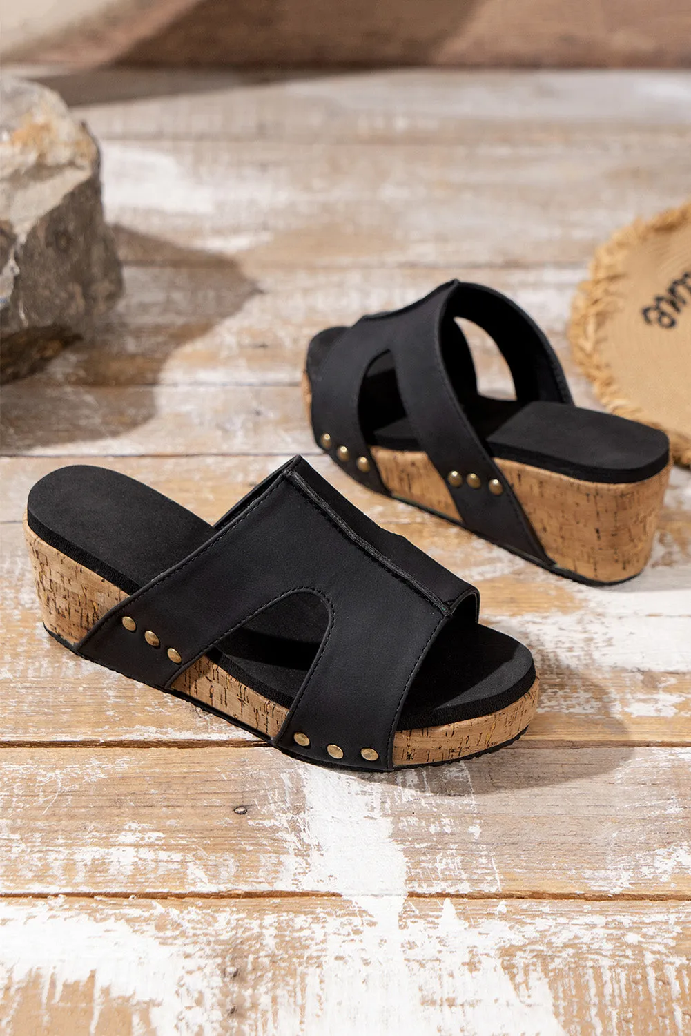 Black Cut Out Rivet Slip-on Wedge Sandals sold by Beagle Boutique product image thumbnail 4