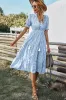 Sky Blue Stripe Button Tie Neck Midi Dress sold by Beagle Boutique
