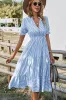 Sky Blue Stripe Button Tie Neck Midi Dress sold by Beagle Boutique
