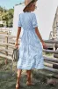 Sky Blue Stripe Button Tie Neck Midi Dress sold by Beagle Boutique
