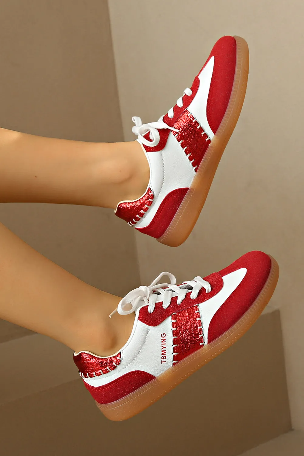 Fiery Red Colorblock Stitched Lace Up Sneakers sold by Beagle Boutique product image thumbnail 4