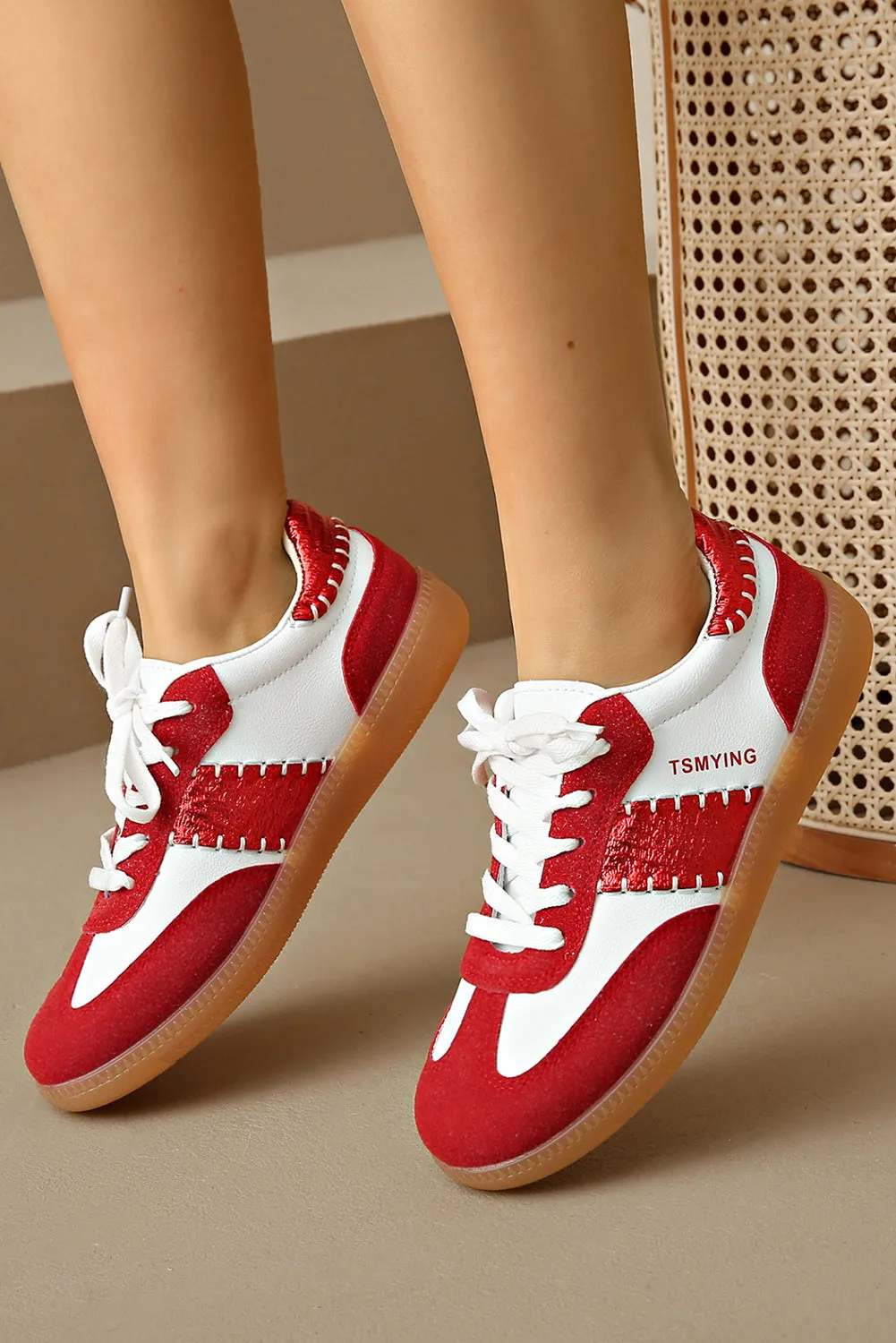 Fiery Red Colorblock Stitched Lace Up Sneakers sold by Beagle Boutique product image thumbnail 3
