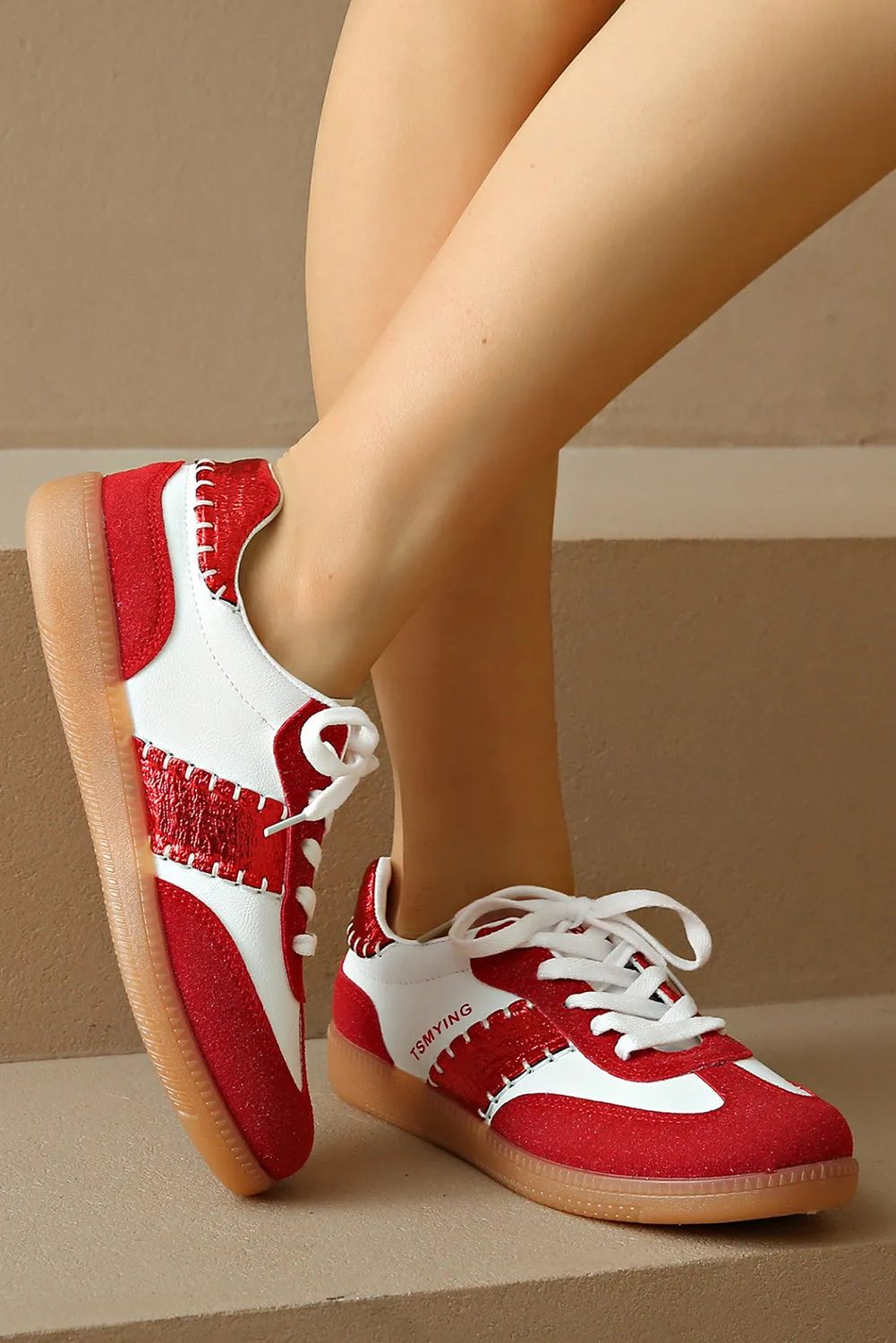 Fiery Red Colorblock Stitched Lace Up Sneakers sold by Beagle Boutique product image thumbnail 5