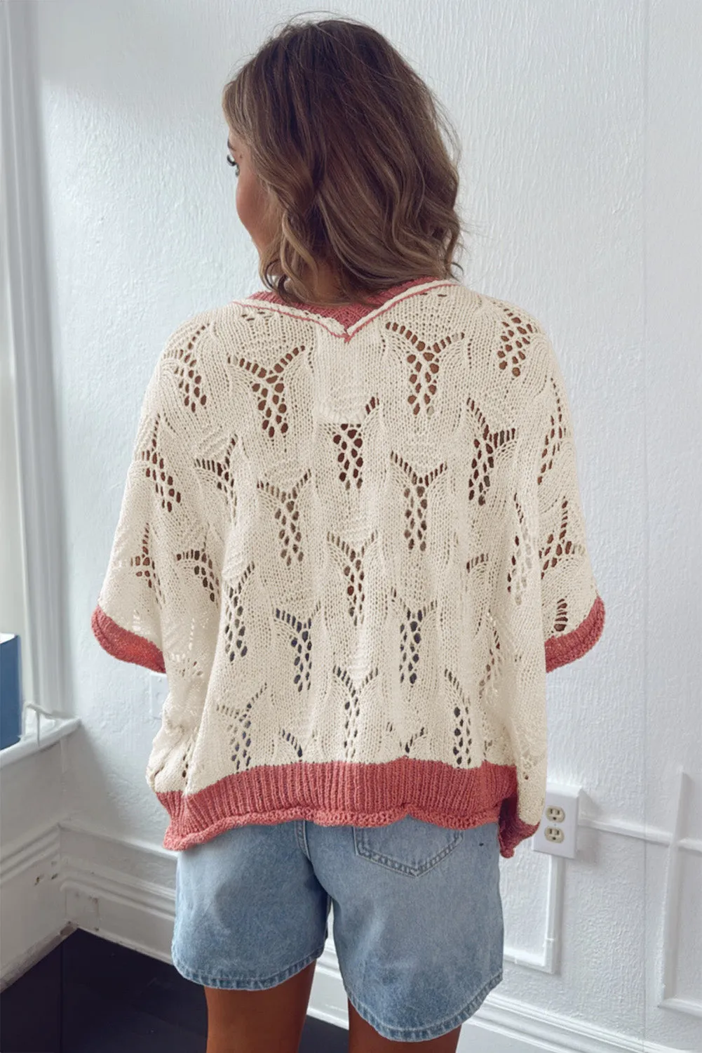 Delicacy Flowers Colorblock Edge Hollow Crochet Knit Top sold by Beagle Boutique product image thumbnail 2