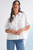 White Stars Half Puff Sleeve Loose Shirt sold by Beagle Boutique