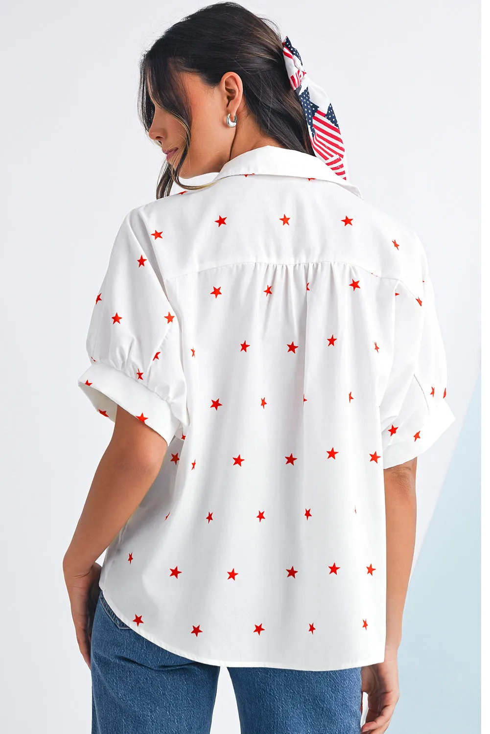 White Stars Half Puff Sleeve Loose Shirt sold by Beagle Boutique product image thumbnail 2