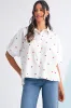 White Stars Half Puff Sleeve Loose Shirt sold by Beagle Boutique