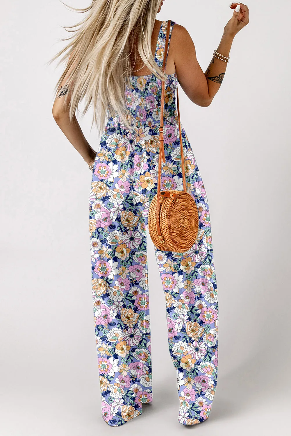 Floral Print Smocked High Waist Square Neck Jumpsuit sold by Beagle Boutique product image thumbnail 2