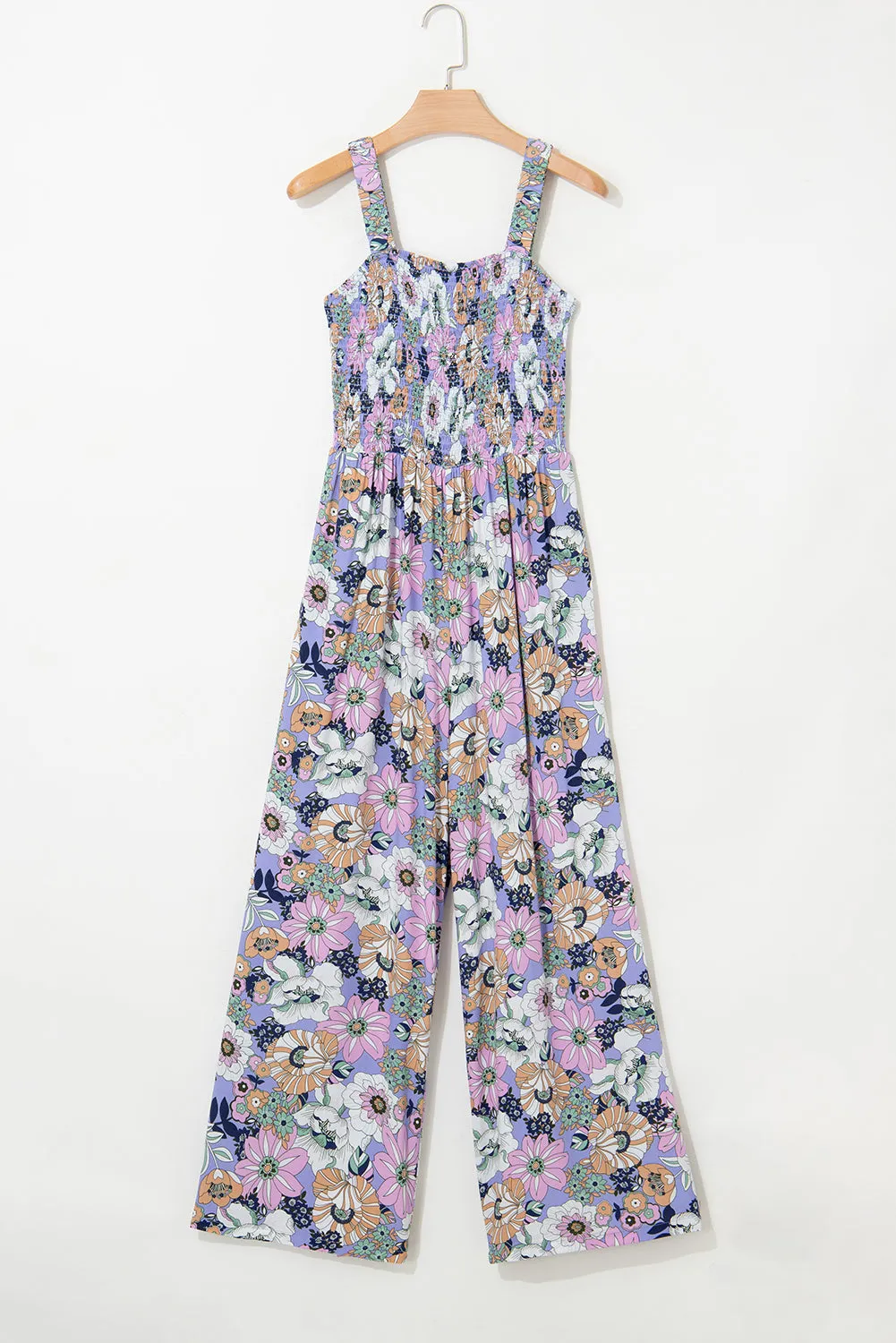 Floral Print Smocked High Waist Square Neck Jumpsuit sold by Beagle Boutique product image thumbnail 3