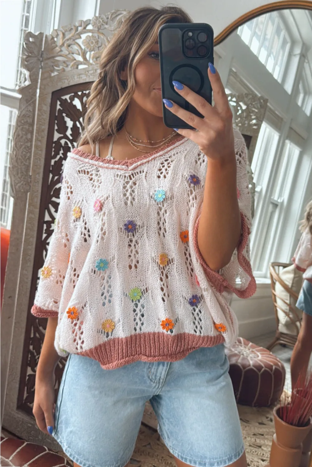 Embroidered Flowers Edge Hollowed Sweater sold by Beagle Boutique product image thumbnail 3