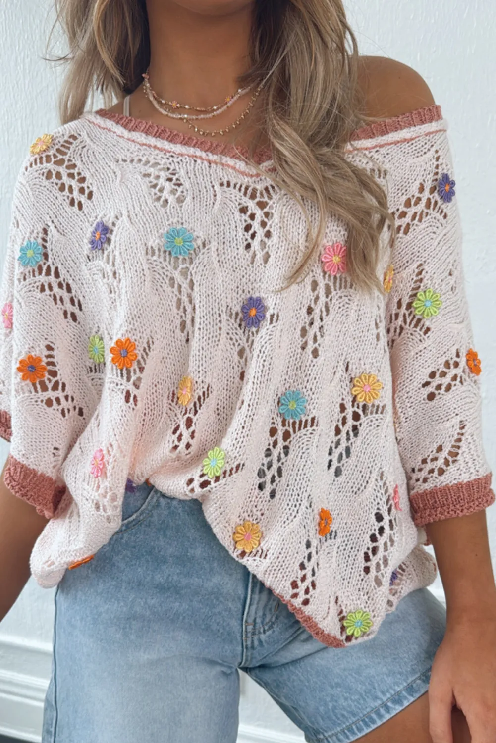 Embroidered Flowers Edge Hollowed Sweater sold by Beagle Boutique