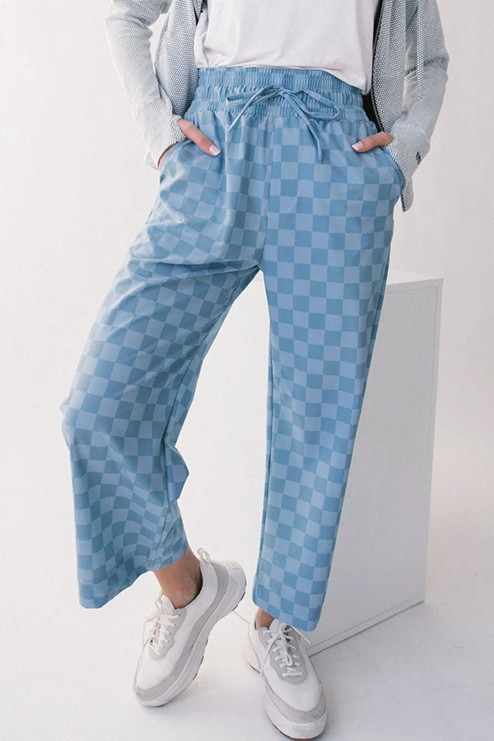 Checkered Elastic High Waist Loose Casual Trousers sold by Beagle Boutique