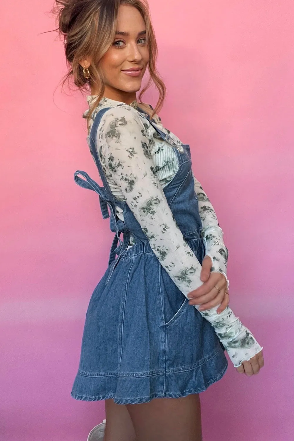 Buckle Straps Bib Style Drawstring Tied Backless Flared Denim Romper sold by Beagle Boutique product image thumbnail 3