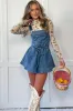 Buckle Straps Bib Style Drawstring Tied Backless Flared Denim Romper sold by Beagle Boutique
