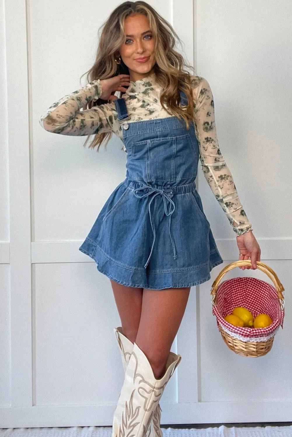 Buckle Straps Bib Style Drawstring Tied Backless Flared Denim Romper sold by Beagle Boutique product image thumbnail 5