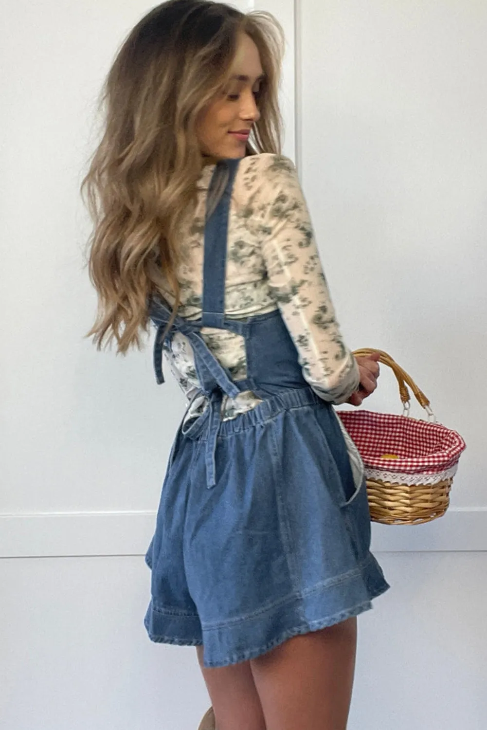 Buckle Straps Bib Style Drawstring Tied Backless Flared Denim Romper sold by Beagle Boutique product image thumbnail 2