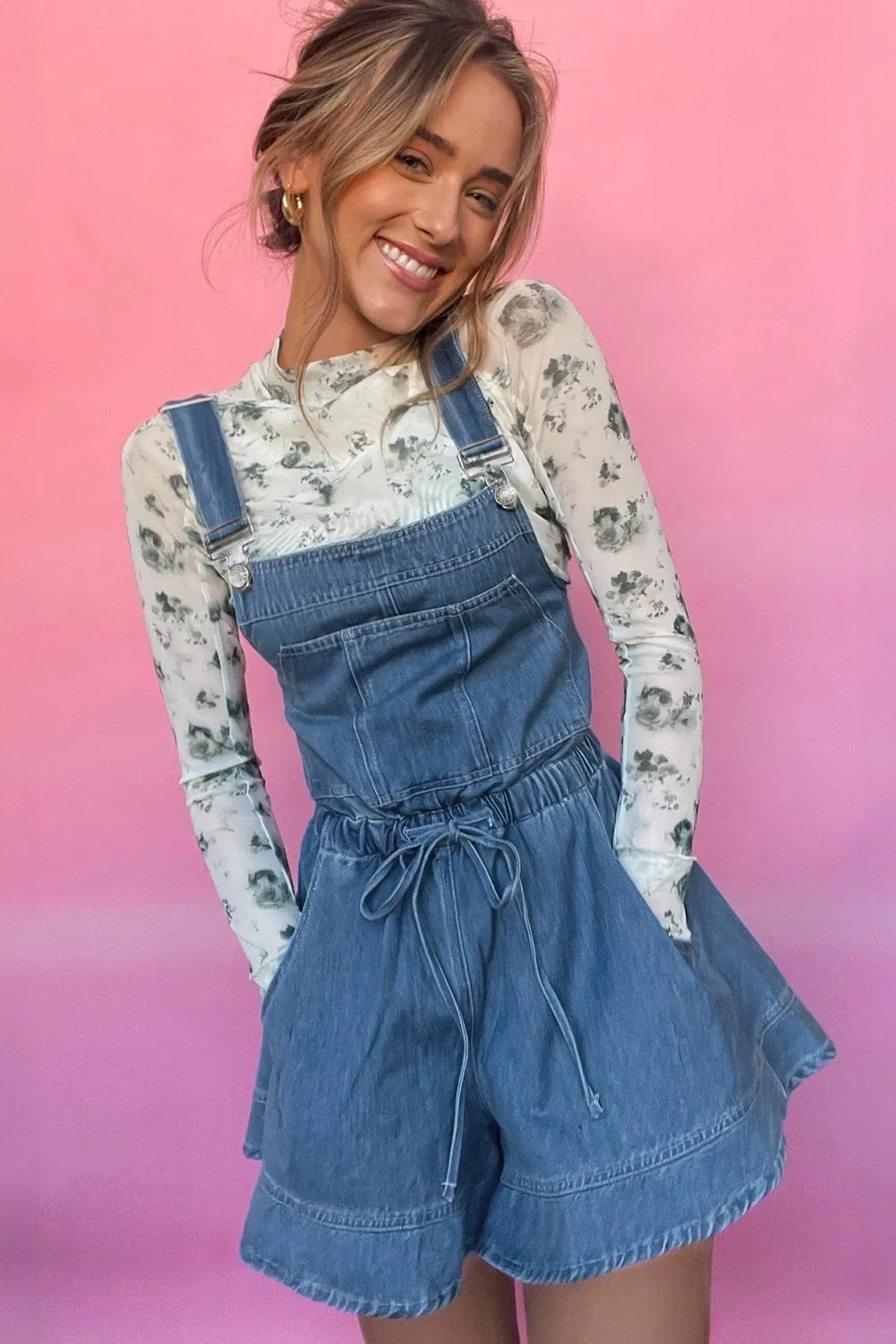 Buckle Straps Bib Style Drawstring Tied Backless Flared Denim Romper sold by Beagle Boutique product image thumbnail 4