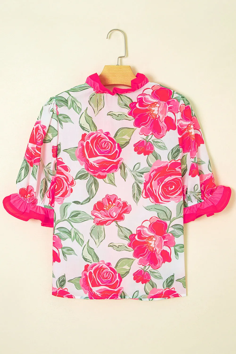 Floral Ruffled V-Neck Short Sleeve Blouse Top sold by Beagle Boutique product image thumbnail 5