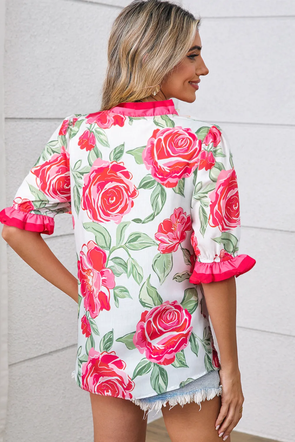 Floral Ruffled V-Neck Short Sleeve Blouse Top sold by Beagle Boutique product image thumbnail 2