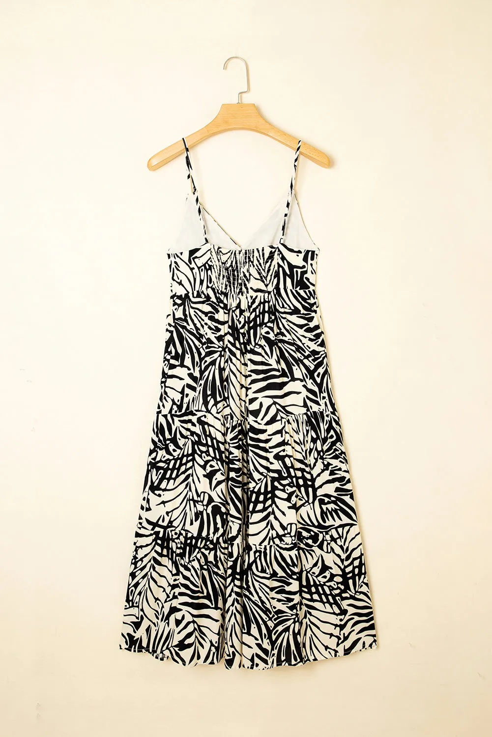 Khaki Tropical Palm Print Wrapped V Neck Spaghetti Straps Tiered Dress sold by Beagle Boutique product image thumbnail 5
