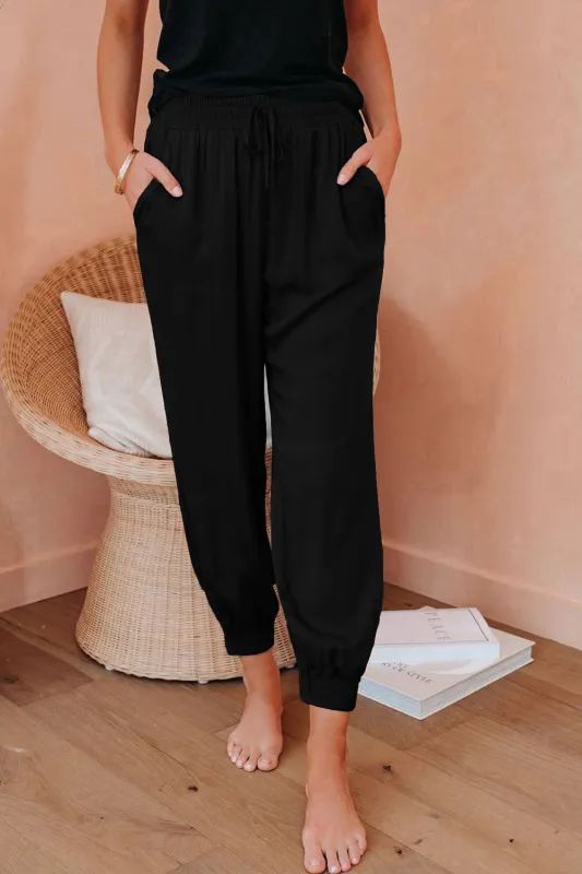 Black Drawstring Pocketed Cropped Jogger Trousers sold by Beagle Boutique