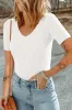 White V Neck Ribbed Knit Lightweight Short Sleeve Sweater sold by Beagle Boutique