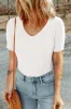 White V Neck Ribbed Knit Lightweight Short Sleeve Sweater sold by Beagle Boutique