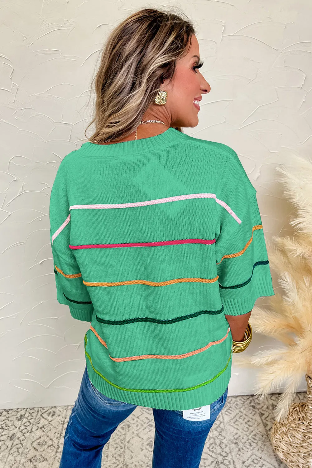 Striped Half Sleeve Drop Shoulder Sweater sold by Beagle Boutique product image thumbnail 2