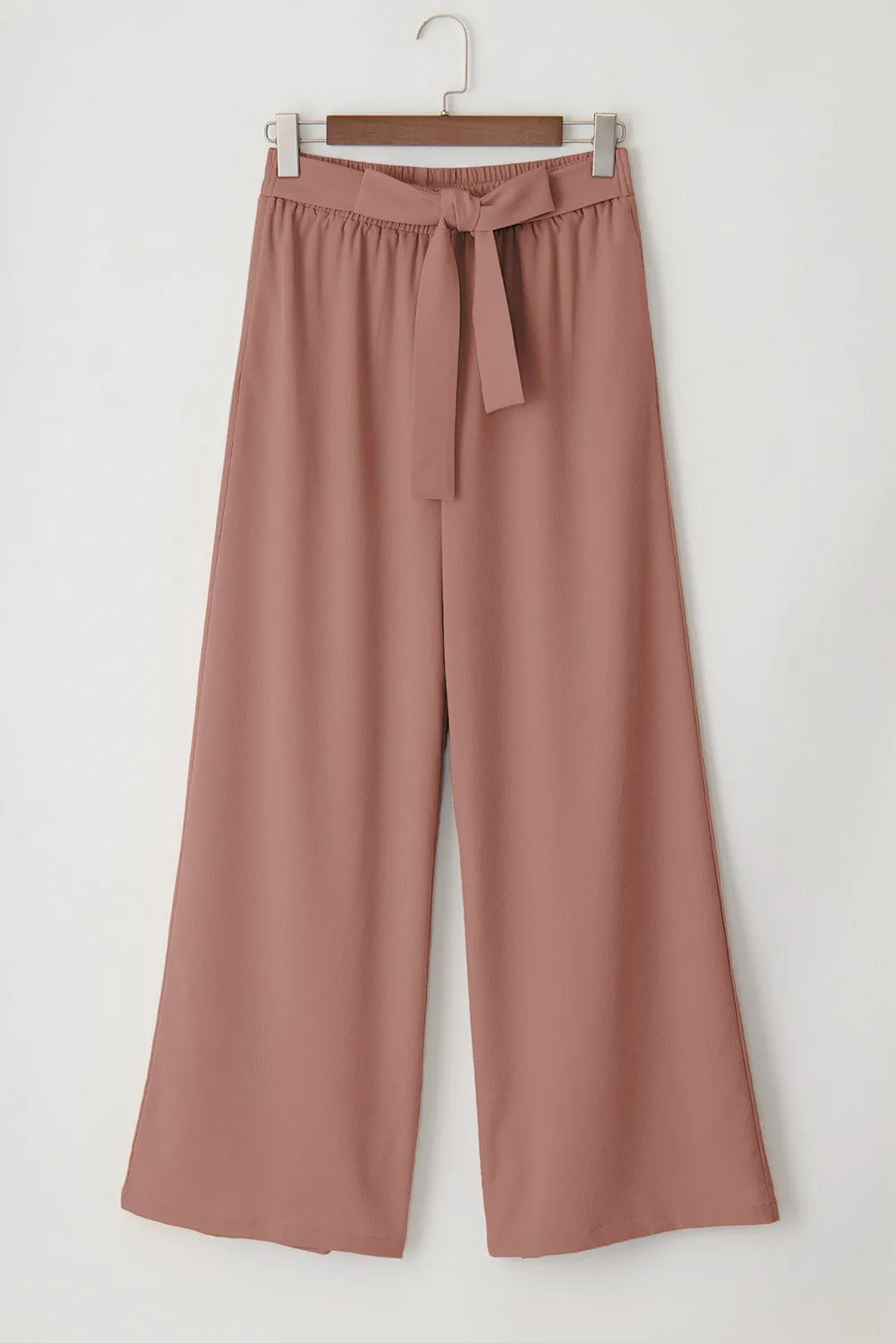 Coffee High Waisted Tie Front Side Pocket Wide Leg Flowy Casual Trousers sold by Beagle Boutique product image thumbnail 5