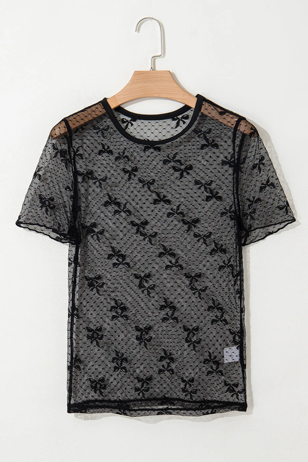 Black Bow Knot Dotted See-through Mesh Patched Slim Fit Blouse sold by Beagle Boutique product image thumbnail 5