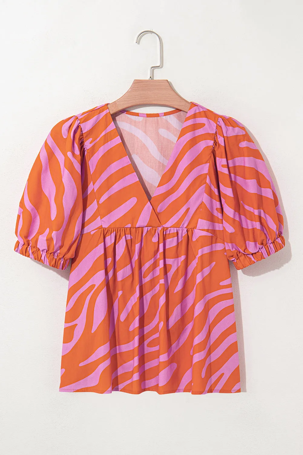 Orange Zebra Stripe Print Ruched Cuff Half Sleeve V Neck Blouse sold by Beagle Boutique product image thumbnail 4