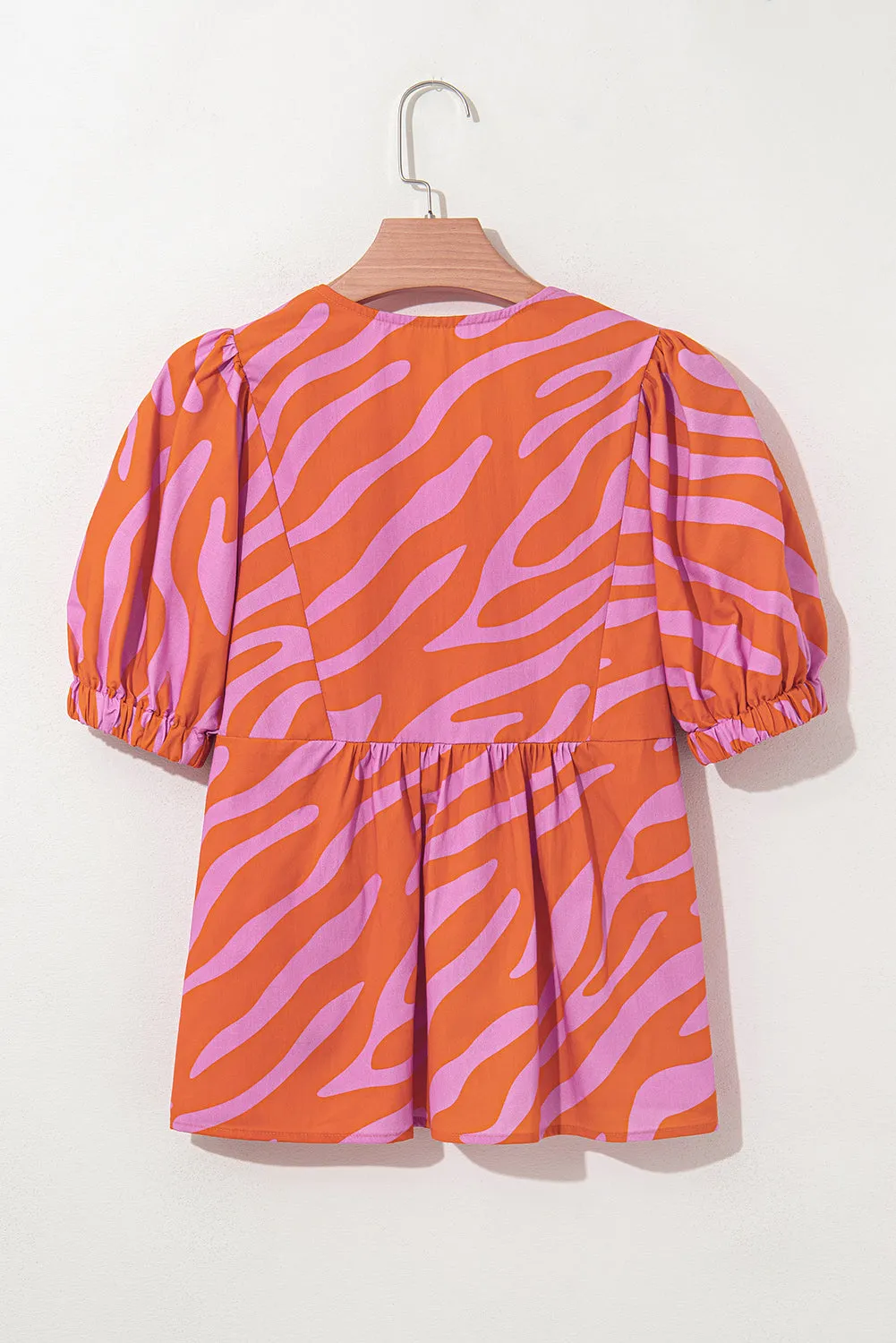 Orange Zebra Stripe Print Ruched Cuff Half Sleeve V Neck Blouse sold by Beagle Boutique product image thumbnail 5
