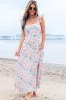 Pink Floral Print Square Neck Backless Long Dress with Slit sold by Beagle Boutique