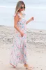 Pink Floral Print Square Neck Backless Long Dress with Slit sold by Beagle Boutique