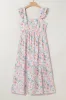 Pink Floral Print Square Neck Backless Long Dress with Slit sold by Beagle Boutique