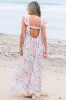 Pink Floral Print Square Neck Backless Long Dress with Slit sold by Beagle Boutique