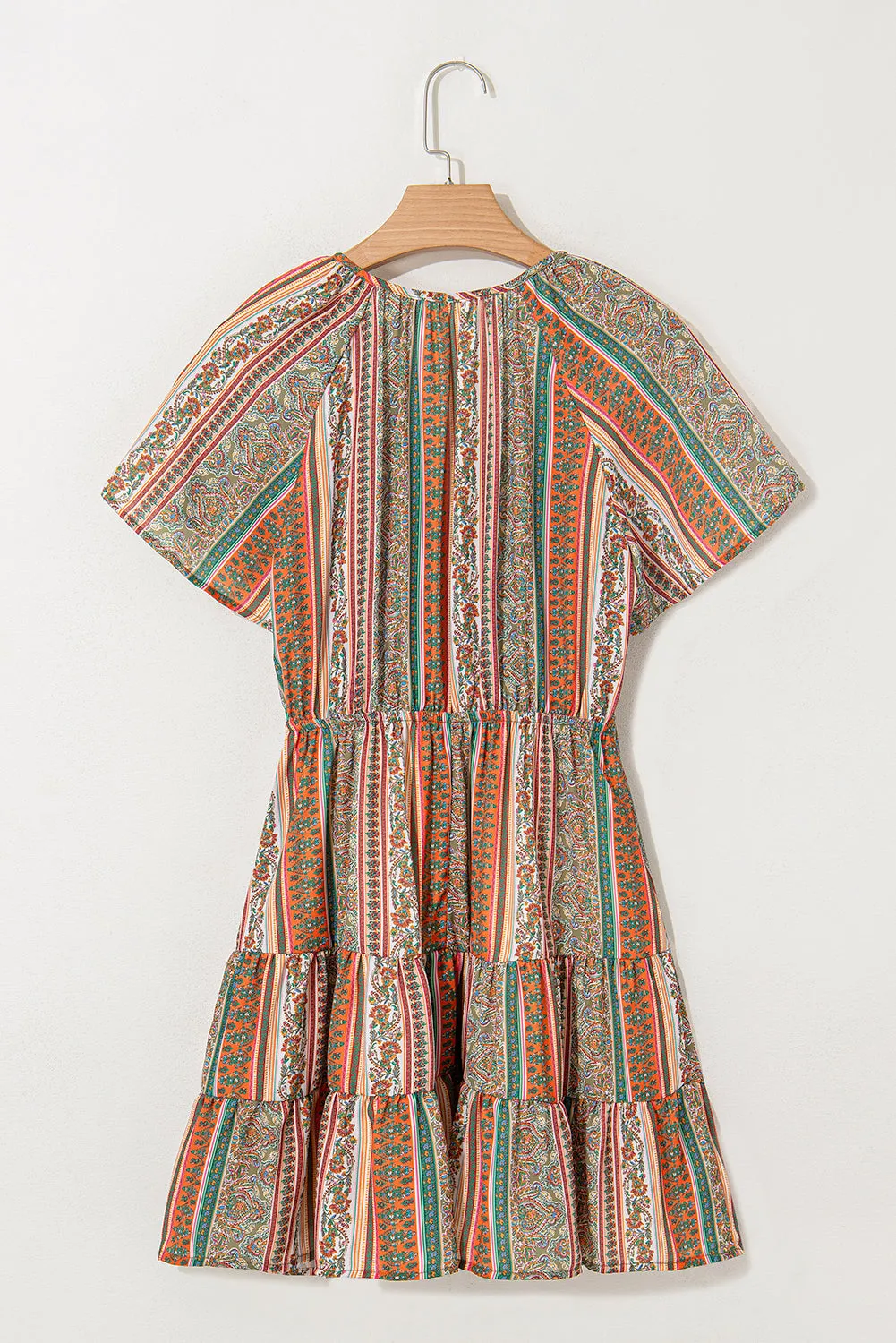Red Bohemian Floral Print Buttoned V Neck Ruffle Tiered Dress sold by Beagle Boutique product image thumbnail 5