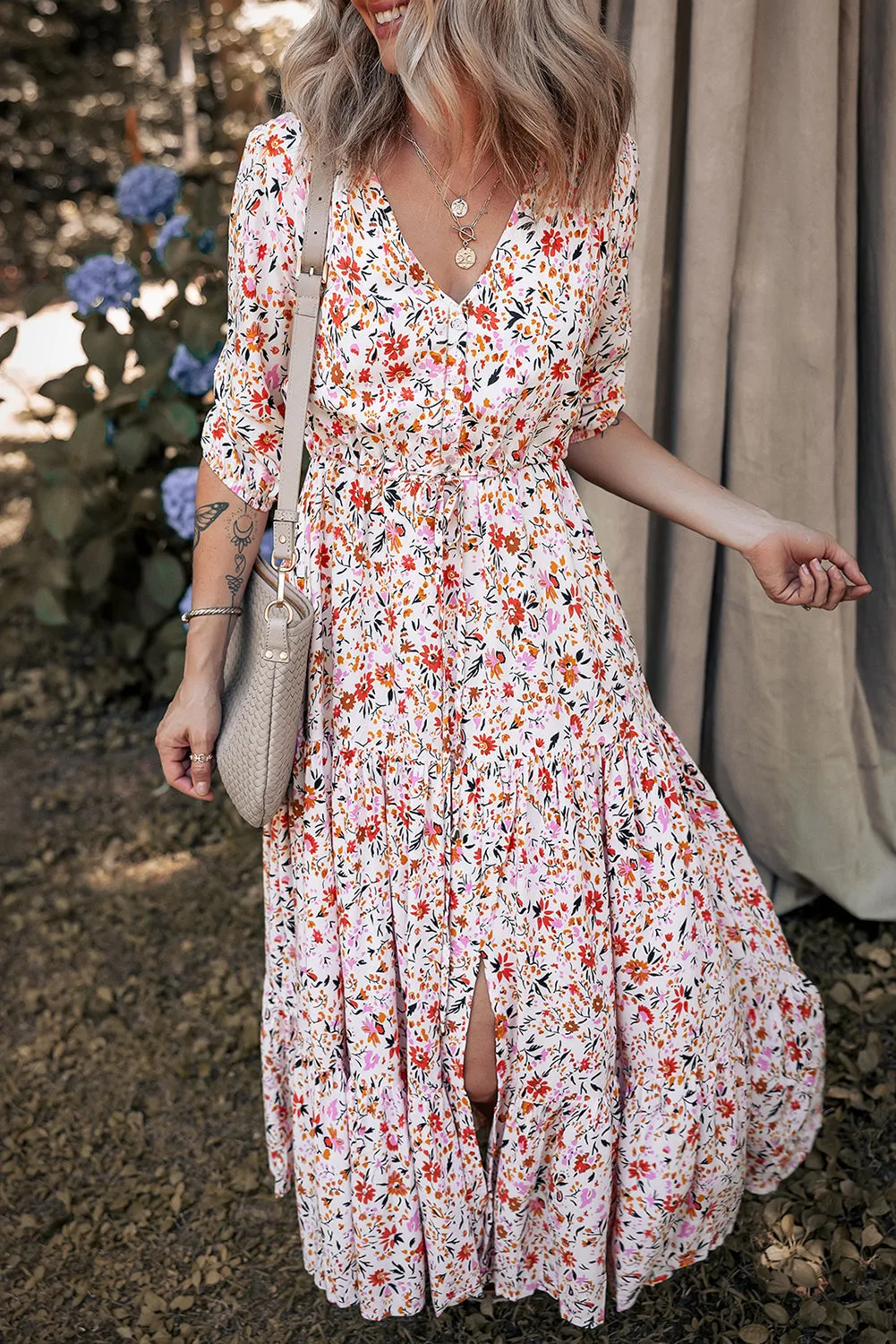 Boho Half Sleeve Floral V-Neck Maxi Dress sold by Beagle Boutique product image thumbnail 3